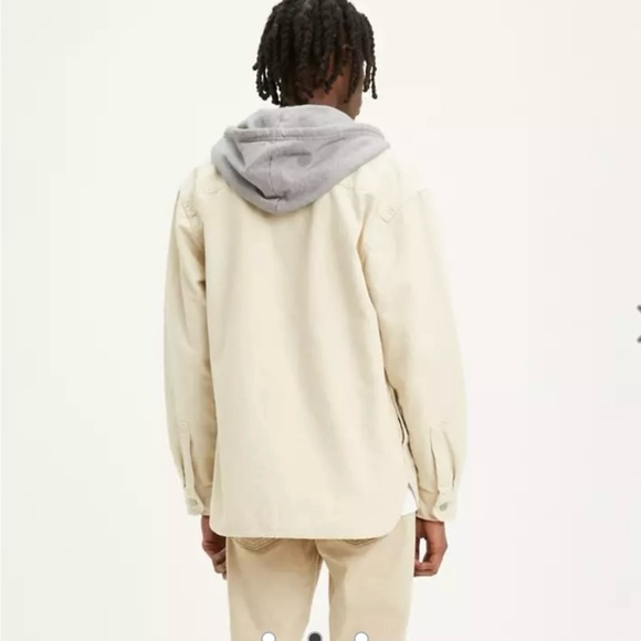 Levi’s Hooded Jackson Overshirt Heavyweight Jean Jacket, Beige Sand, Size L, NWT - Picture 2 of 16